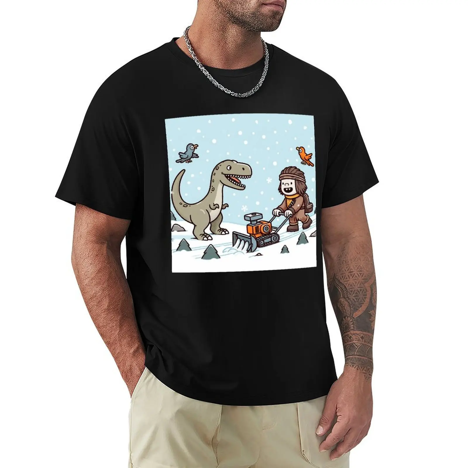 Snow Blower Adventure of Dinosaur and Boy T-Shirt sports fans plus sizes men clothes