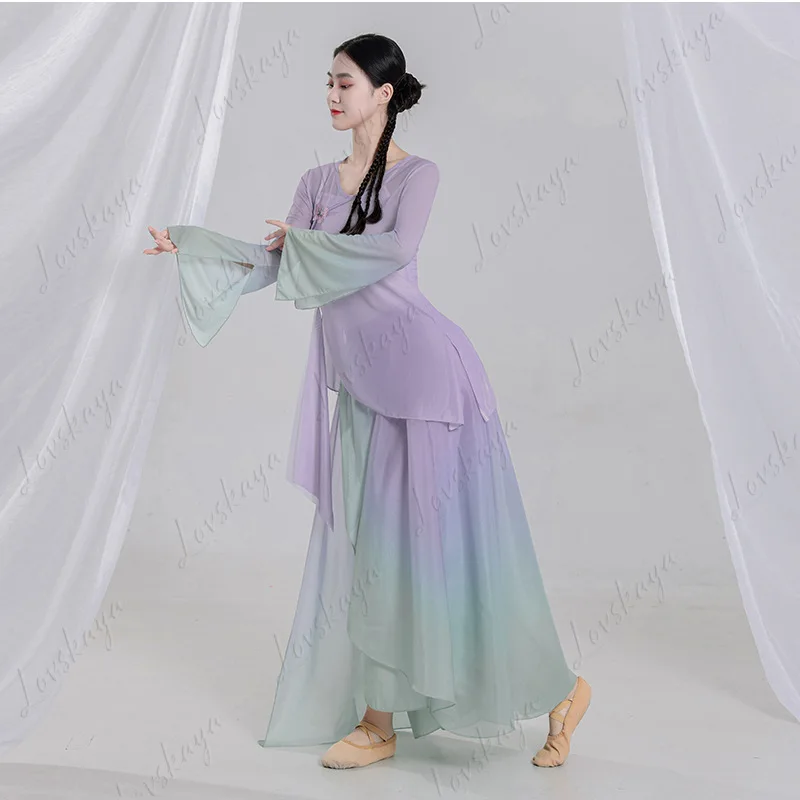 

Элегантное классическое танцевальное платье для женщин, китайский танцевальный костюм из гипсовой ткани для выступлений