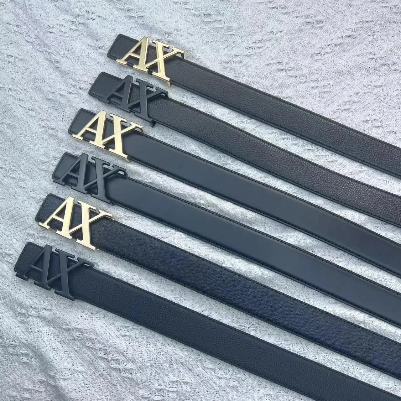 حزام رجالي مصمم 2025 - إبزيم حرف AX، عرض 3.8 سم، نمط ليتشي، نسج عادي، أزياء راقية، حزام خصر من الجلد الفاخر #6