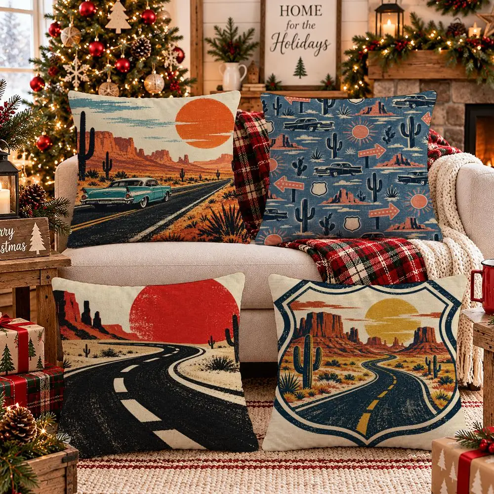 Desert Highway Cushion Cover 1/4Pcs Soft Plush Throw Pillow Cover Double-Sided Print Sofa Living Room Decor