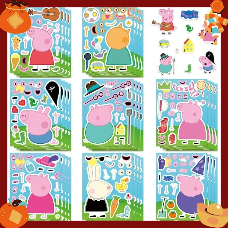 16PCS Peppa Pig family assembly puzzle cartoon stickers, pink and blue parent-child educational toys, diy companion gifts 2026 view 5