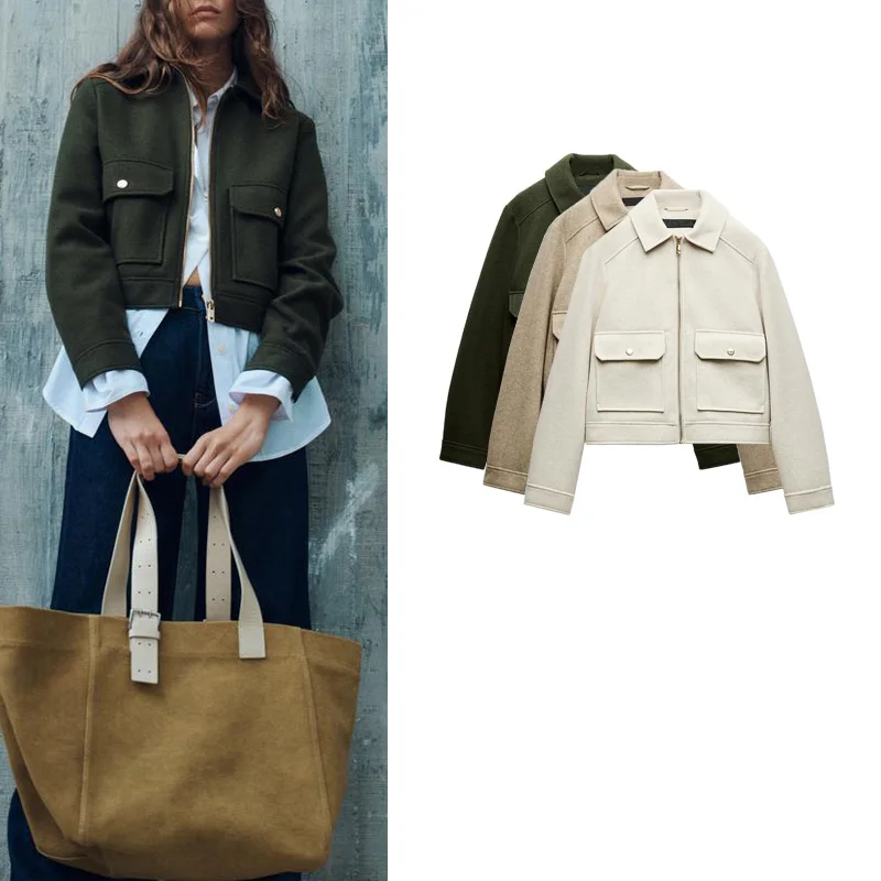 

Spring New Women's Soft Jaet Outerwear Zipper Decorated Commute Wind Casual Versatile Polyester Fiber Long Sve Coat