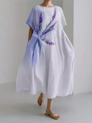 New Lavender 3D Print Crewneck Casual Loose Dress Harajuku Street Fashion Women's Ankle-length Dress Party Dinner Dress