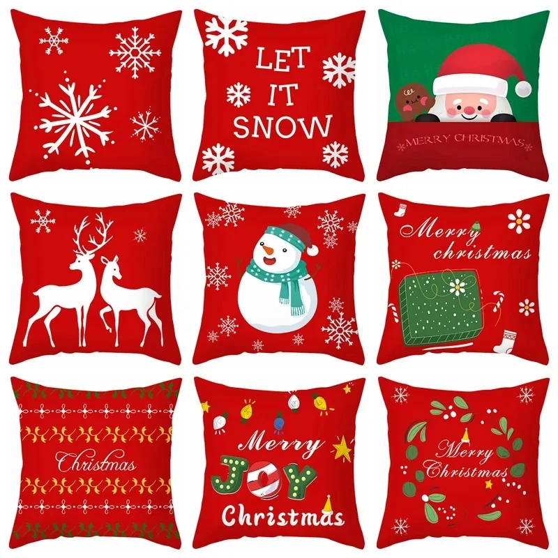 45*45cm Red Merry Christmas Cushion Cover Pillowcase 2023 Christmas Decorations For Home Xmas Noel Ornament New Year Gift 2024