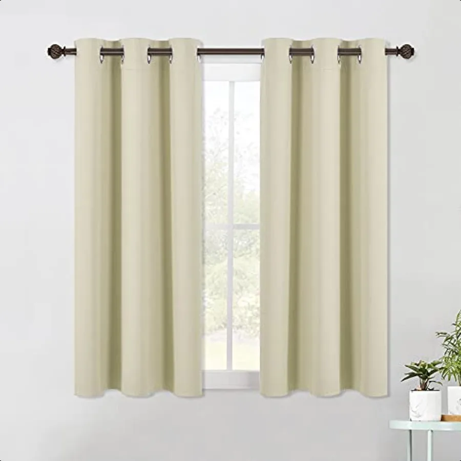 

Blackout Curtains Drapes for Bedroom Beige W34 x L48 Set of 2 Triple Weave Grommet Top Thermal Insulated Light Blocking Panels