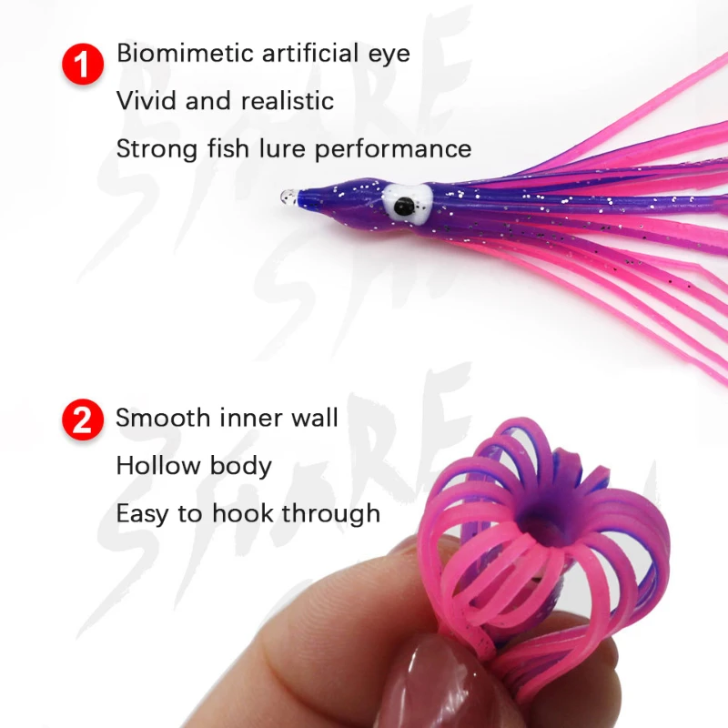 5Pcs Soft Luminous Octopus Squid Skirts Lure 5-12cm Silicone Tuna Skirted Squid Jigging Sea Fishing Glow Rubber Artificial Bait