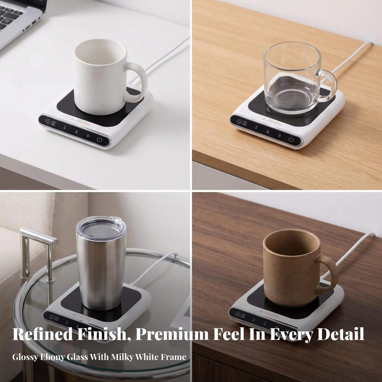Electric Cup Warmer Coaster | Glossy Glass Heating Surface, space-saving-Saving Design, Cup Warmer with Automatic shutdown, for