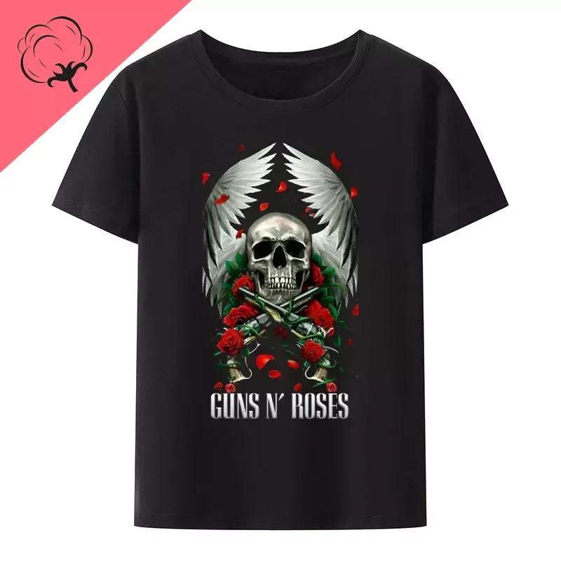 Guns N Roses Theme 100%Cotton Summer O-neck Print Streetwear T Shirt Male Harajuku Short Sleeve Tee Men Clothing Y2k Tops Gym