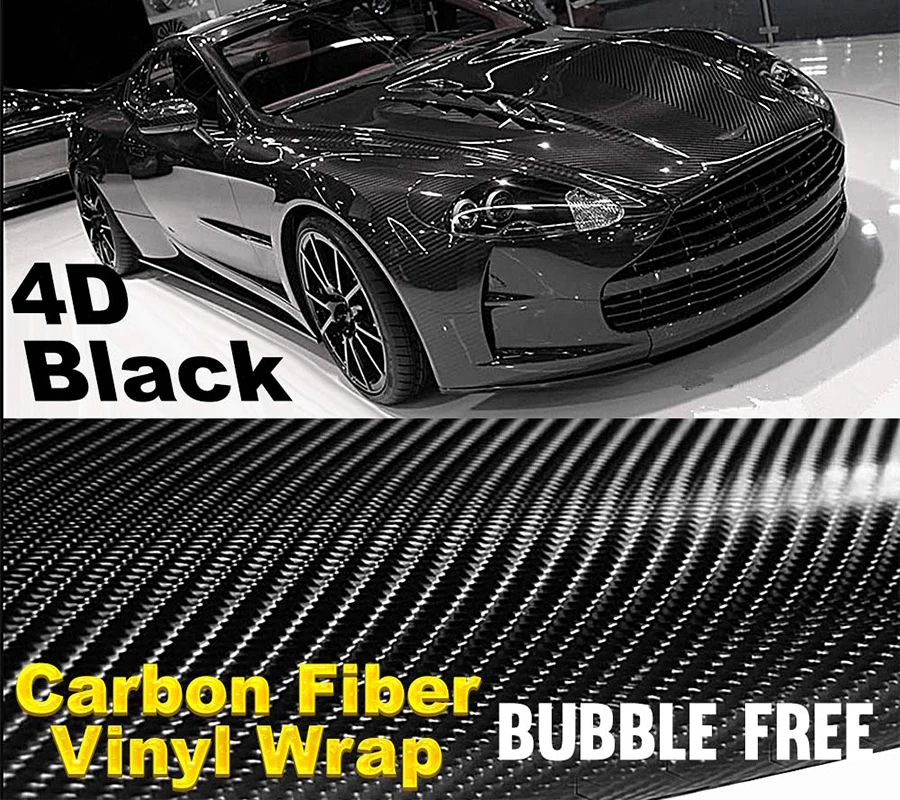 

150cm Black 4D Carbon Fiber Car Wrap Vinyl Covering Film Sticker Decal Roll Sheet with Air Bubble Release 60" inches