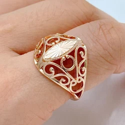 Kinel Hot Fashion Ethnic Bride Glossy Rings for Women Unusual Creative Hollow Rhombus 585 Rose Gold Color Daily Vintage Jewelry