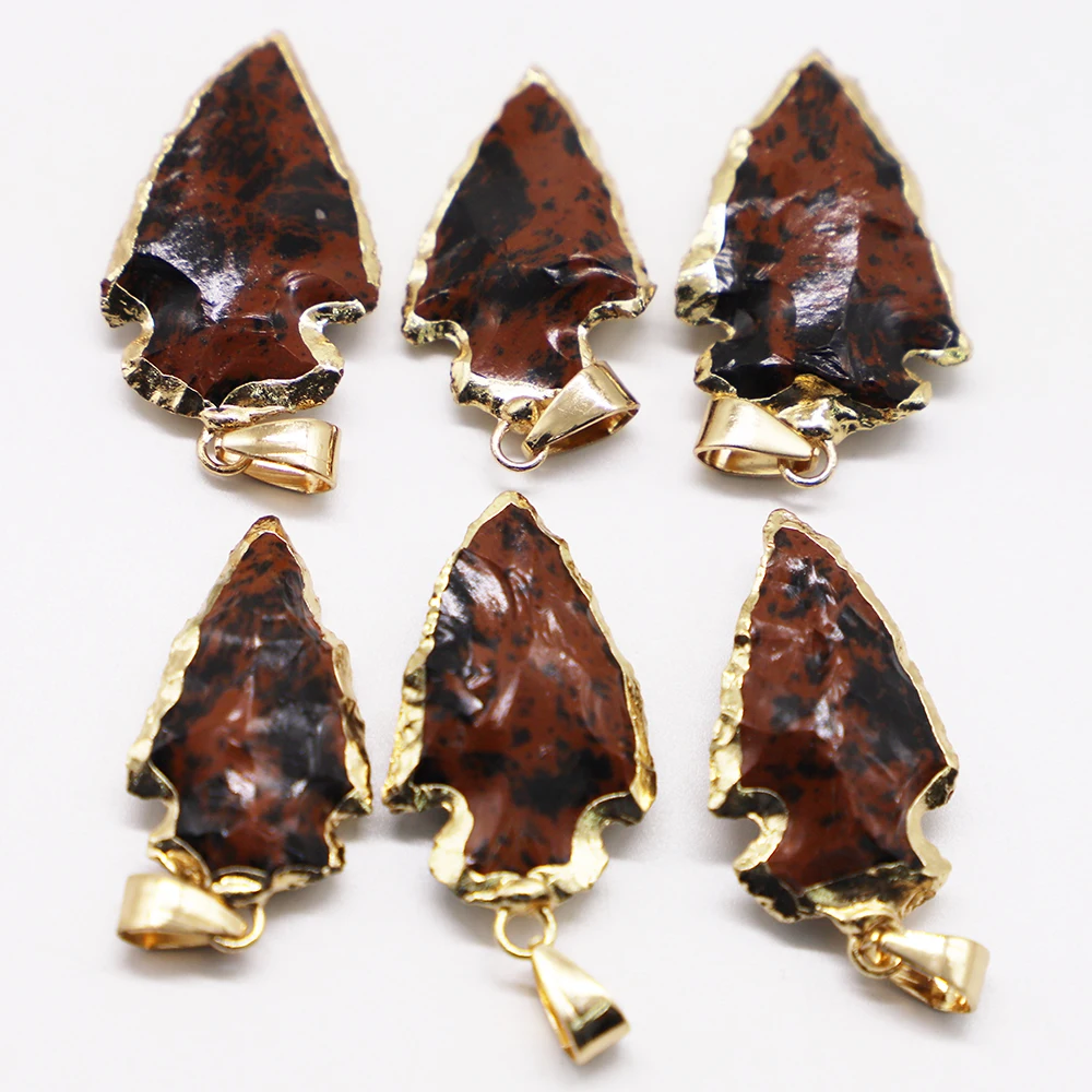 Hot Sell Raw Ore Natural Stone Golden Swan Arrow Head Pendants Rough For Healing Point Charm Necklace Jewelry Accessories 6Pcs