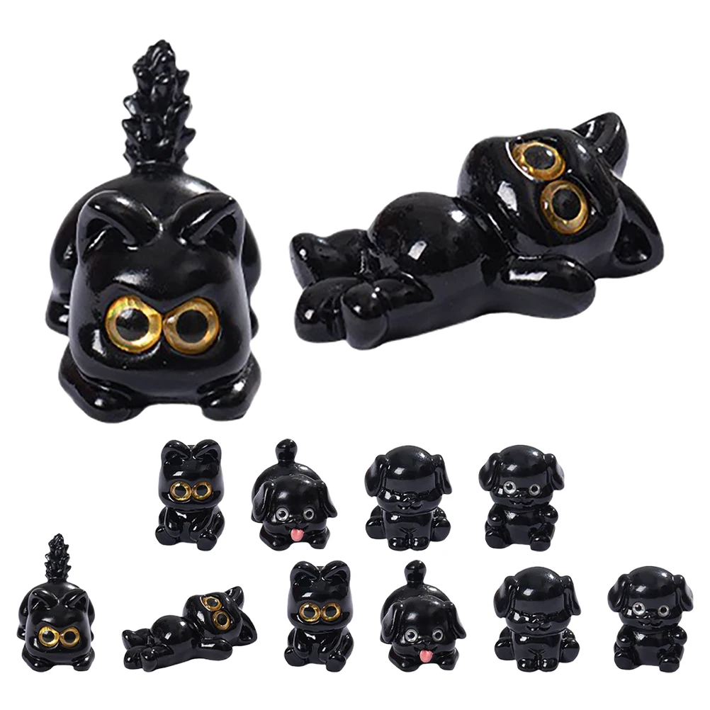 

12 Pcs Mini Animal Statues Black Cat Dog Figurines Resin Crafts Micro L Decor Realistic Detailed Mini Figurines Garden