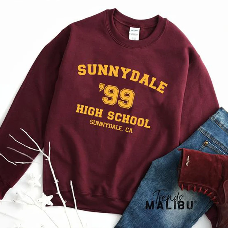 Sunnydale 99 High School Tv Shows Crewneck Graphic Sweatshirt Women Long Sleeve Tops Black Color Cotton Jumpers Pullovers Shirt