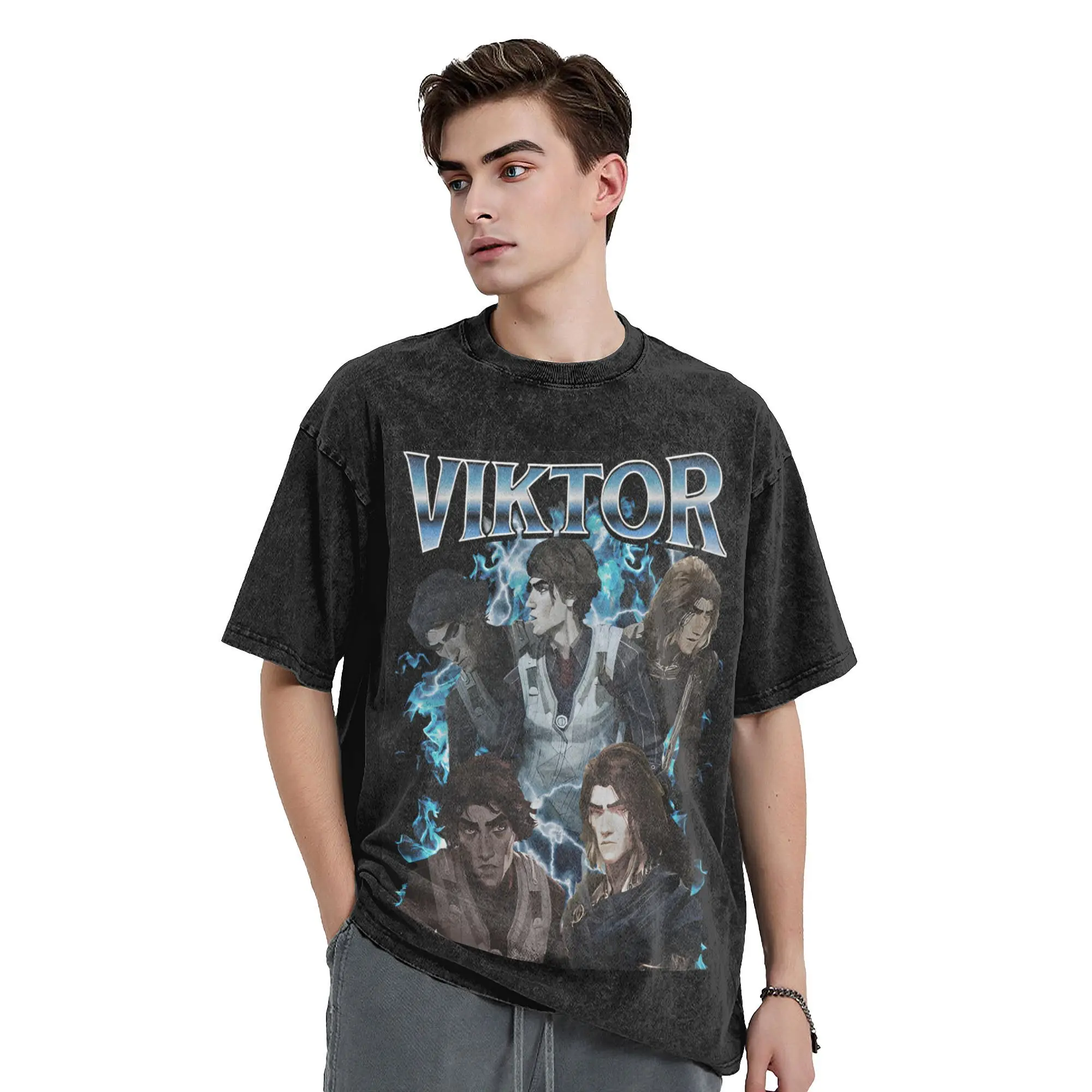 arcane viktor game lover fans  T Shirt Hip Hop Washed Cotton Oversize T-Shirts  Casual Men Women Streetwear Summer Tops Tees