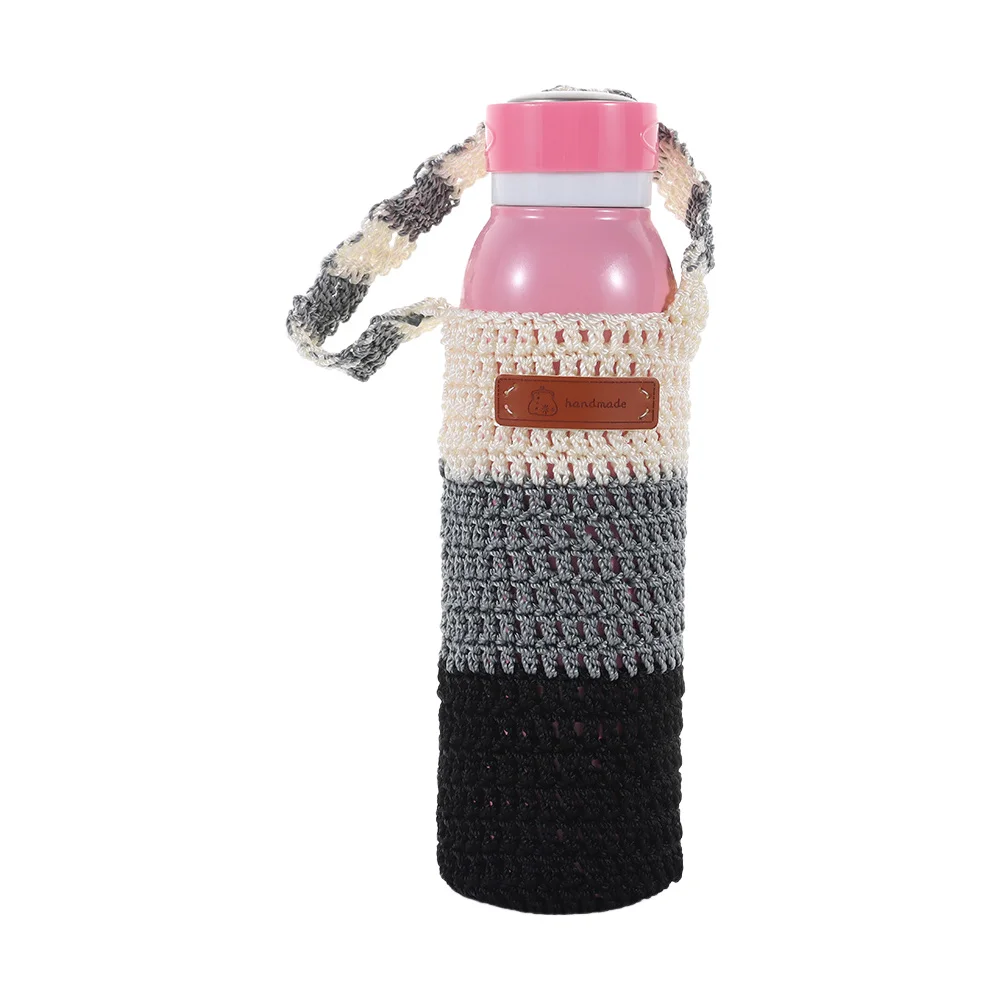 New Handmade Water Bottle Cover Crochet Portable Vacuum Cup Pouch Hollow Insulator Sleeve for Hiking Cycling