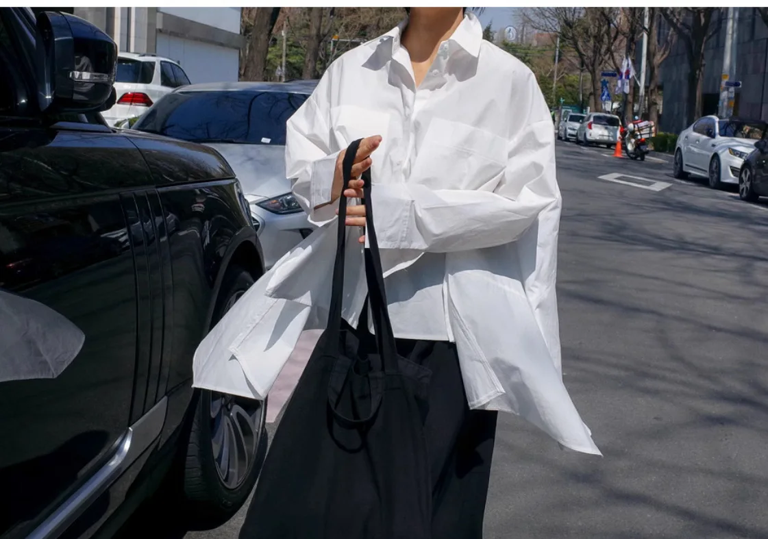 Spring Summer New Fashion Women's White Solid Color Long Lseeve Turn-down Collar Loose Casual Trendy Shirts Female Clothes Tops