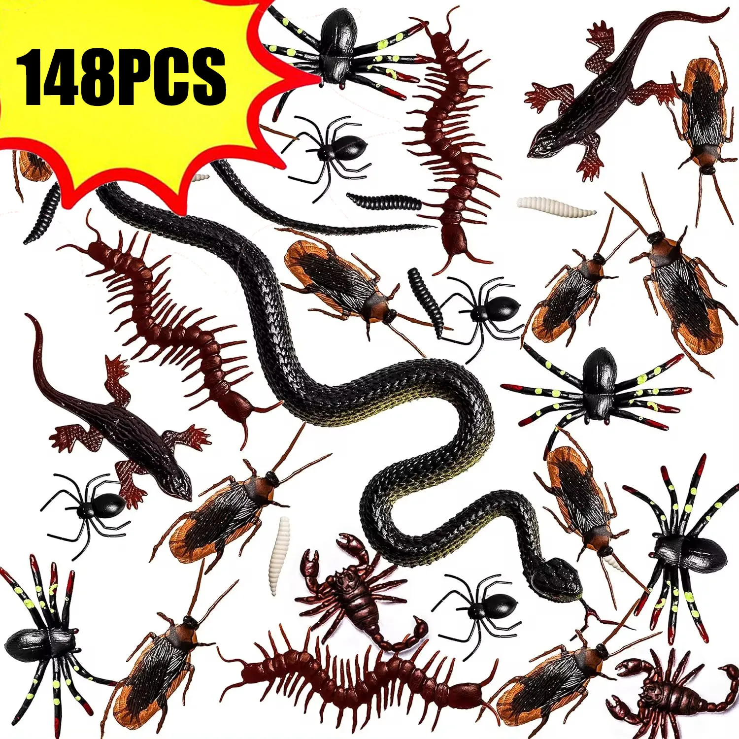 148 Stück Halloween Fake Insect Cock Bugs Spider Kinder Lustiges Spielzeug für Halloween Party Dekoration Spukhaus Gruselige Requisiten