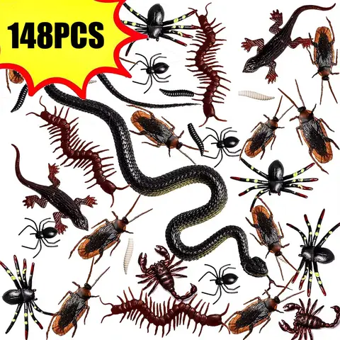 148 Stück Halloween Fake Insect Cock Bugs Spider Kinder Lustiges Spielzeug für Halloween Party Dekoration Spukhaus Gruselige Requisiten