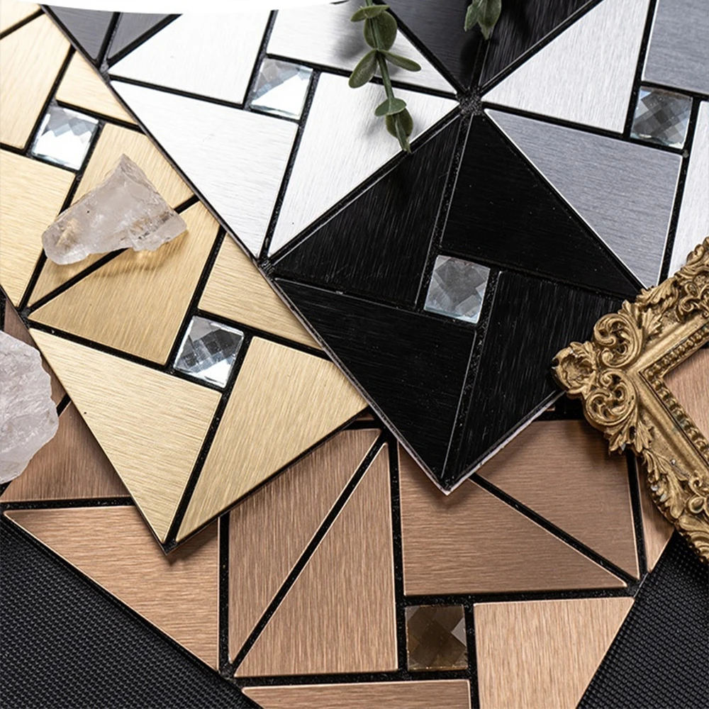 Metal Mosaic Self-Adhesive Tile 3D Stereo Background Wall Ktv Hotel Bathroom Waterproof Decorative Wall Sticker