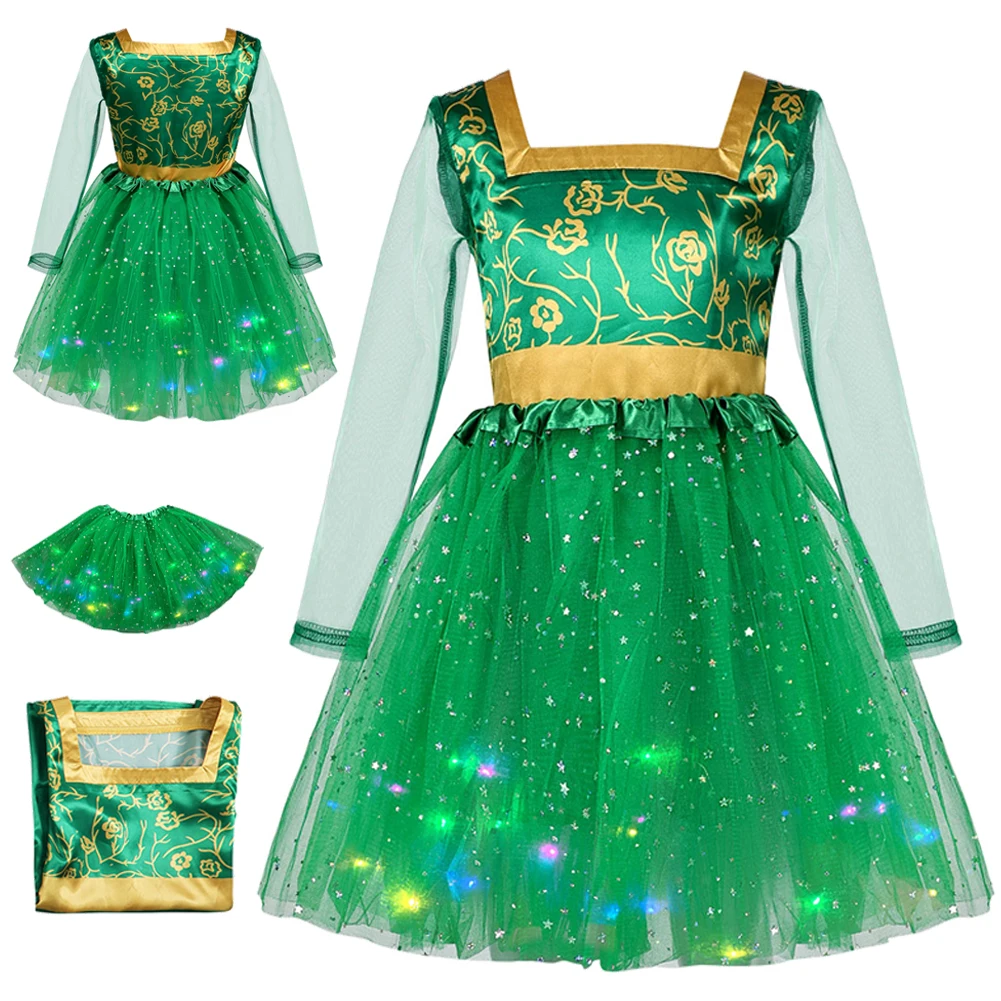 피오나 코스프레 어린이 소녀 판타지 그린 원피스 의류, 만화 몬스터 코스튬, 할로윈 크리스마스 변장 역할극 판타지아 의상