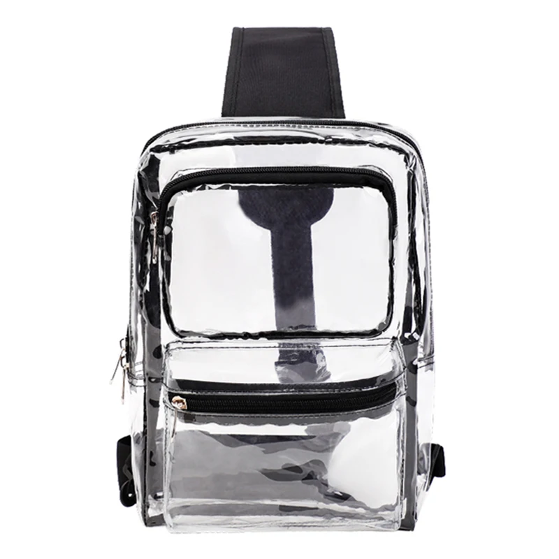 TINYAT PVC Transparent Chest Bag Three Pocket Easy Pass Through Security Crossbody Bag Concerts Stadium Events Party Sports Bag