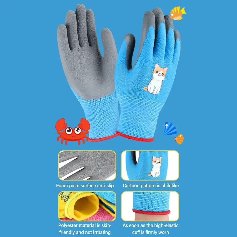 قفازات عمل للأطفال باللون الوردي والأزرق والأصفر، قفازات أمان متعددة الأغراض للتخييم، قفازات سميكة مضادة للانزلاق للبستنة