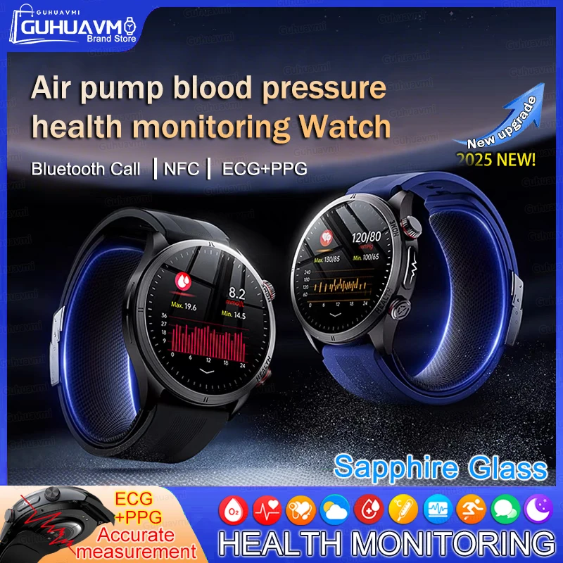 

sapphire Smart Watches Air Pump Blood Pressure Blood Oxygen Sport Watch Call Health Uric acid ECG NFC Smartwatch For Men Women