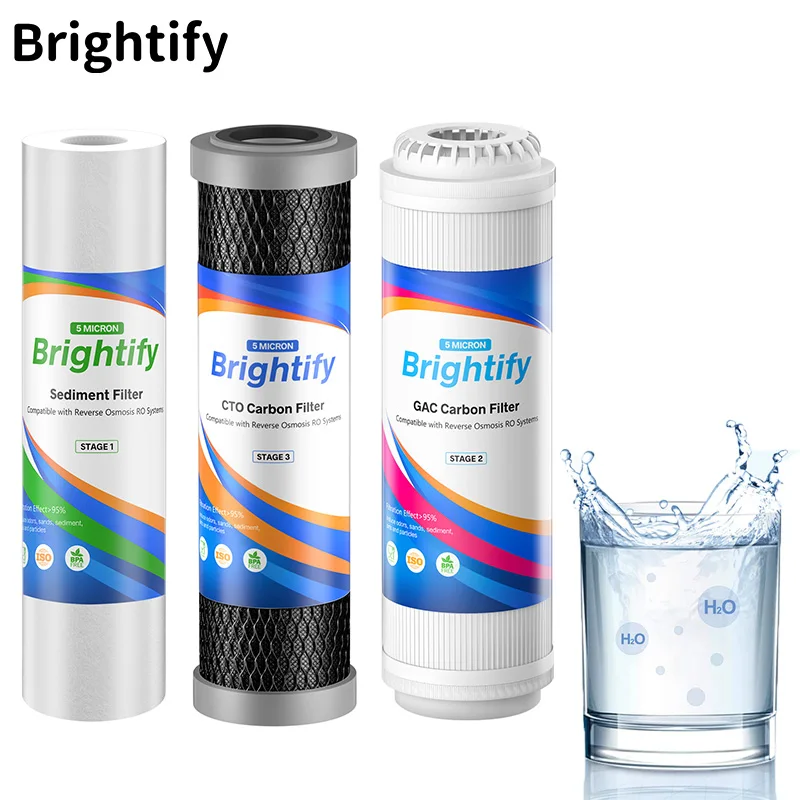 

Brightify Water Purifier Filter PPF UDF CTO Carbon 1-3 Stage Reverse Osmosis System Filter Replacement 10"x2.5" 3PCS For APEC