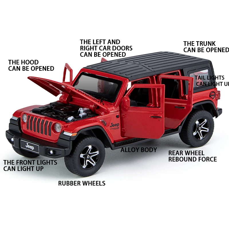1:32 jeeps wrangler rubicon liga modelo de carro diecast metal veículo fora de estrada alta simulação som luz criança elite presente motocicleta