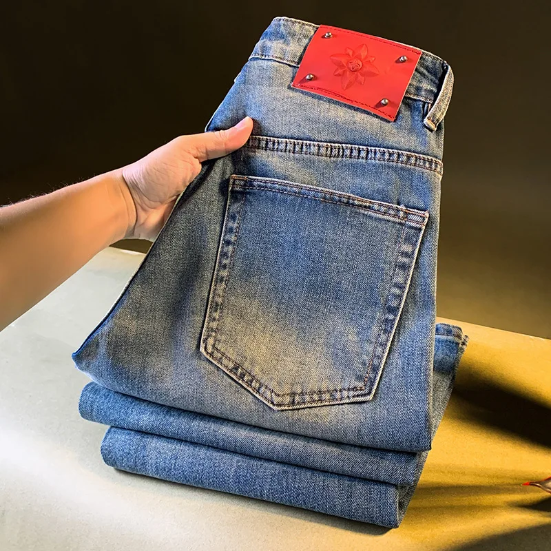 春と秋のメンズレトロストレートレッグジーンズ、トレンディなカジュアルファッション、多用途の韓国スタイル、ルーズパンツ