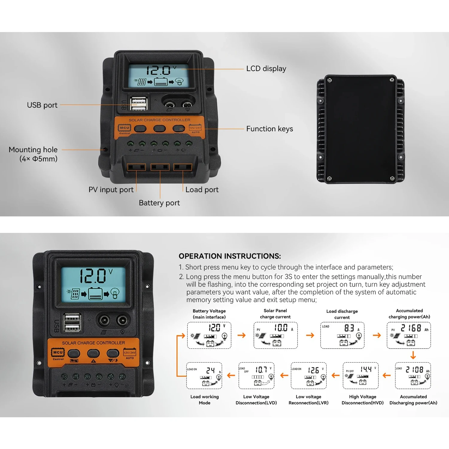 ECGSOLAX الشمسية جهاز التحكم في الشحن 12 فولت 24 فولت منظم الشحن للوحة طاقة شمسية بطارية الرصاص الحمضية 10A المزدوج USB 5 فولت 2.5A الناتج #5