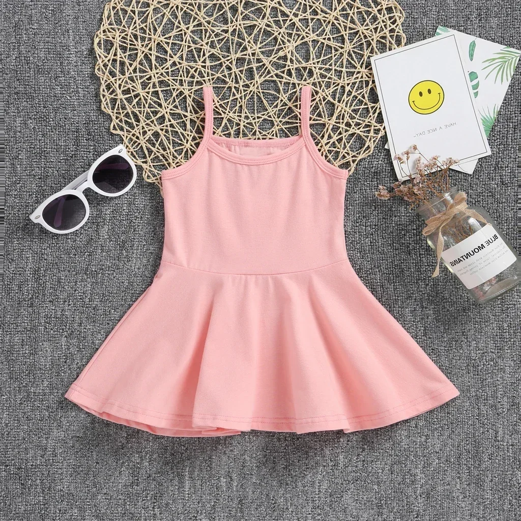 

2025 Baby Girls Sling Dress Summer New Cotton Children Casual Style Clothes Baby Girl Kids Princess Birthday Sleeveless Dresses