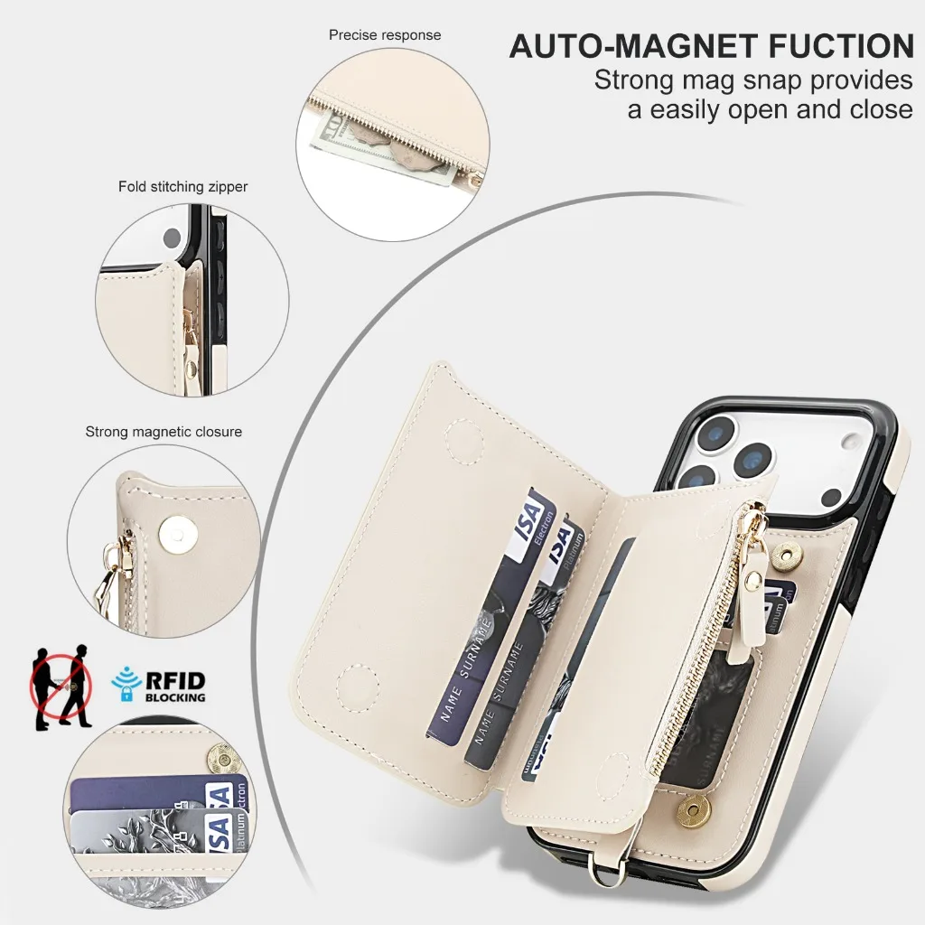 Crossbody Leather Wallet Phone Case For iPhone 17 Pro Max Air 17e 16e 15 14 Plus 13 12 Mini 11 Card Holder Wrist Strap Cover - view 5