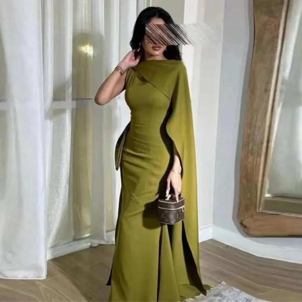 

OLOEY Vintage Army Green Mermaid Evening Dresses With Shawl Mermaid Prom Party Formal Dress