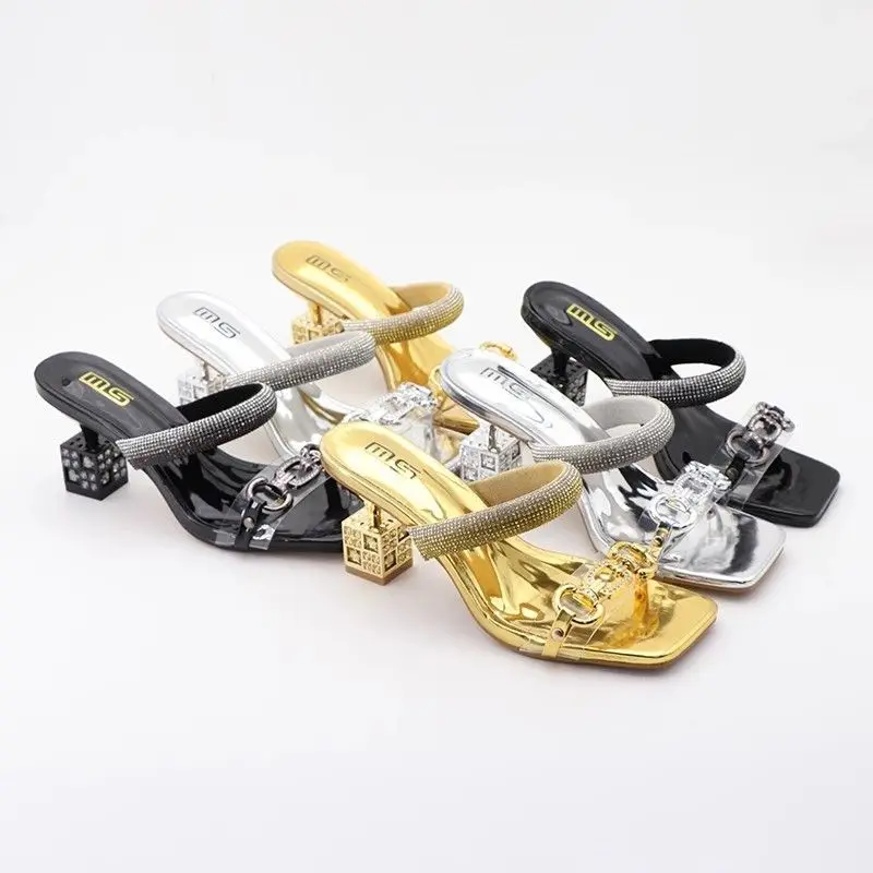 

Flower Sandals Camellia Thick Heel Sandals Women Summer Fashion Shirt Empty High Heel Fish-toe Shoes Half Slippers Zapatos Mujer