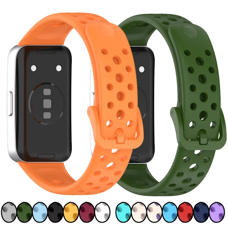 Soft Silicone Strap for Huawei Band 9 /9NFC Bracelet Perforated Sports Wristband Hidden Buckle Watchband for Huawei Band 8 /8NFC