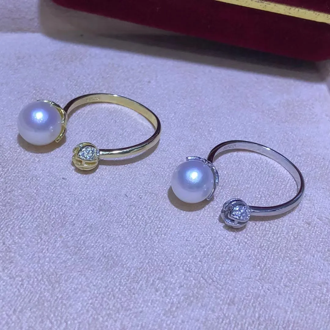 S925 Sterling Silver Adjustable Ring Mount Settings Findings Mountings Accessory Parts Fittings for 7-8mm Pearls 5pcs/lot