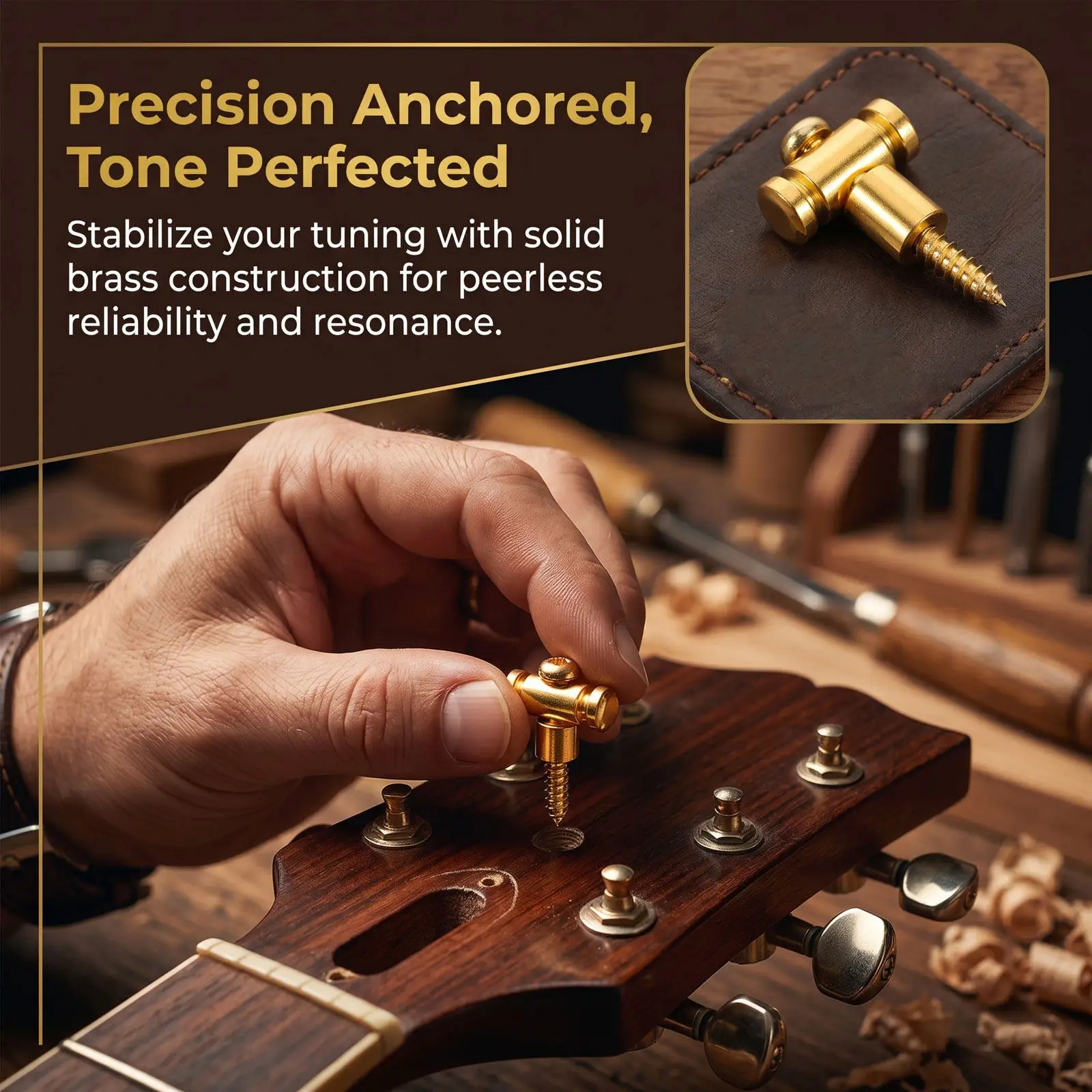 2Pairs Brass Guitar Roller String Retainers for Electric Bass Headstock Guide String Tensioners Replacement Parts Accessories