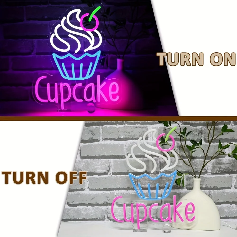 Cupcake Neon Sign USB Powered Dimmable LED Cake Dessert Neon Light Sign for Baking Shop Cafe Home Baking Wall Art Decor Gift