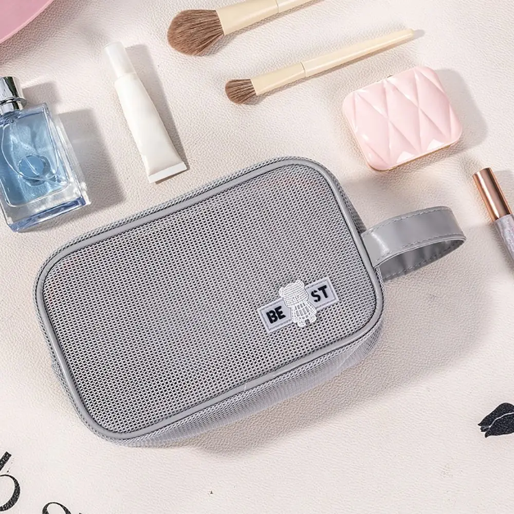 Durable Mesh Makeup Bag Large Capacity With Handle Cosmetic Bag Zipper Portable Travel Organizer
