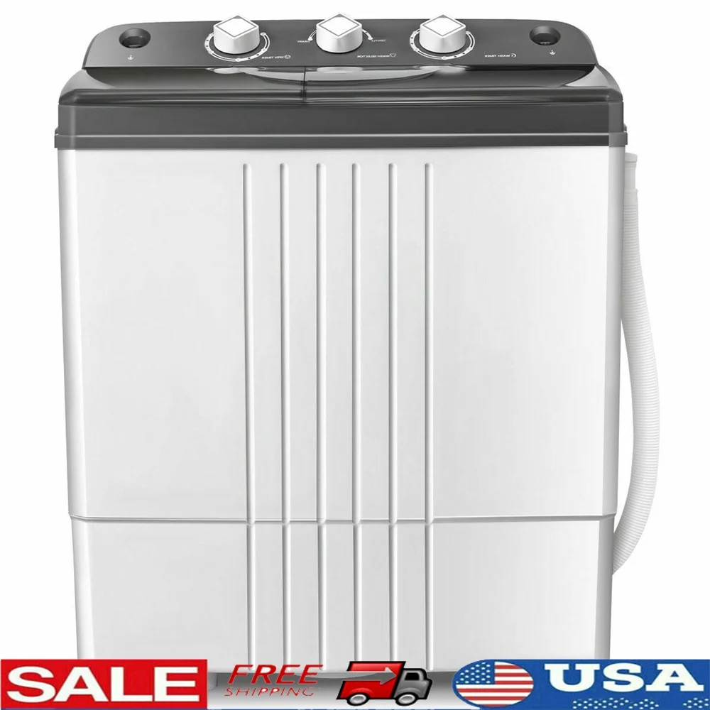 

Портативная стиральная машина с двойной ванной, емкостью 20 фунтов, компактная стиральная машина, электрическая спиннер 120 В с таймером, дренажная трубка