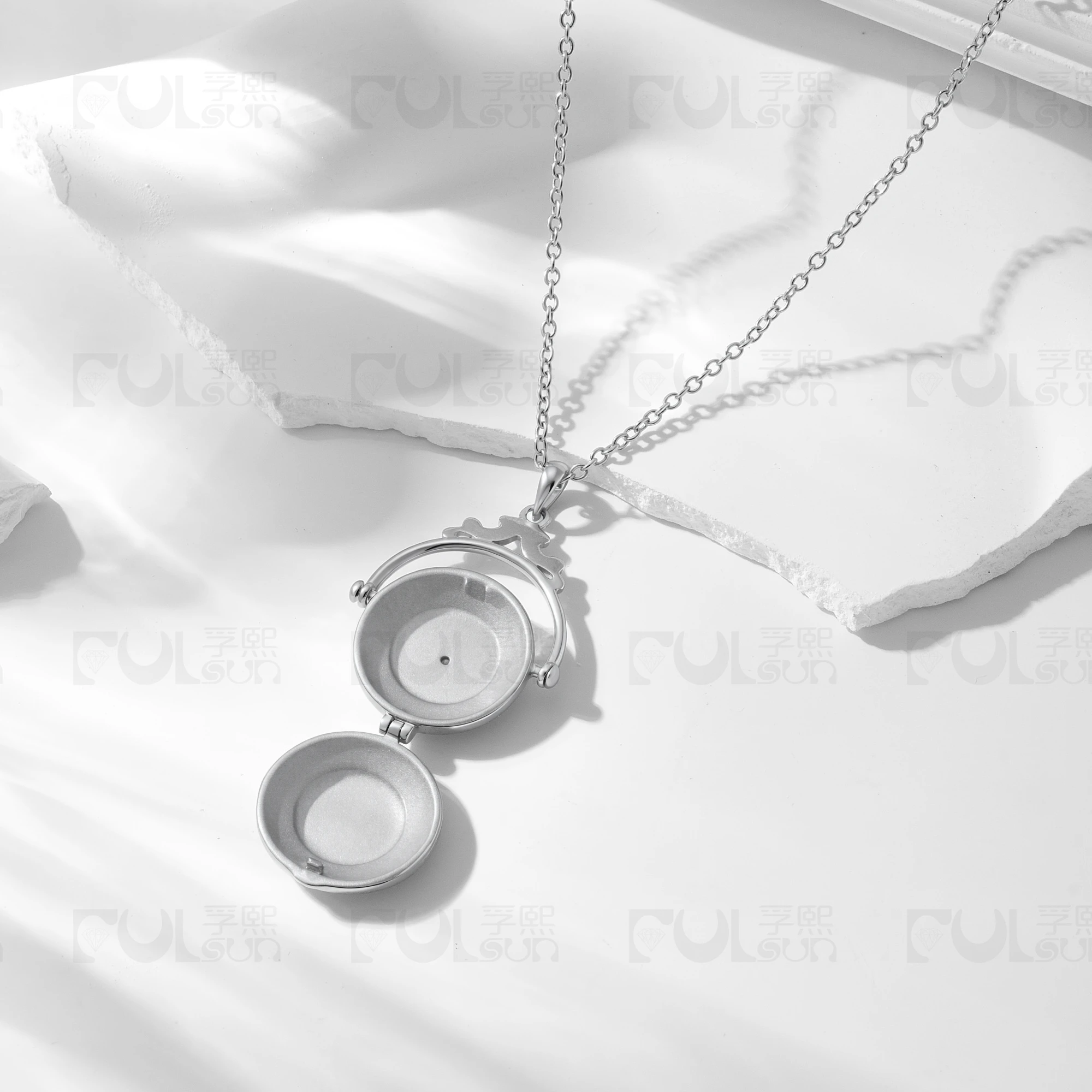 925 Sterling Silver White Gold Plated Rotating Round Photo Locket Necklace for Women Spinner Picture Pendant Memory Keepsake Jew