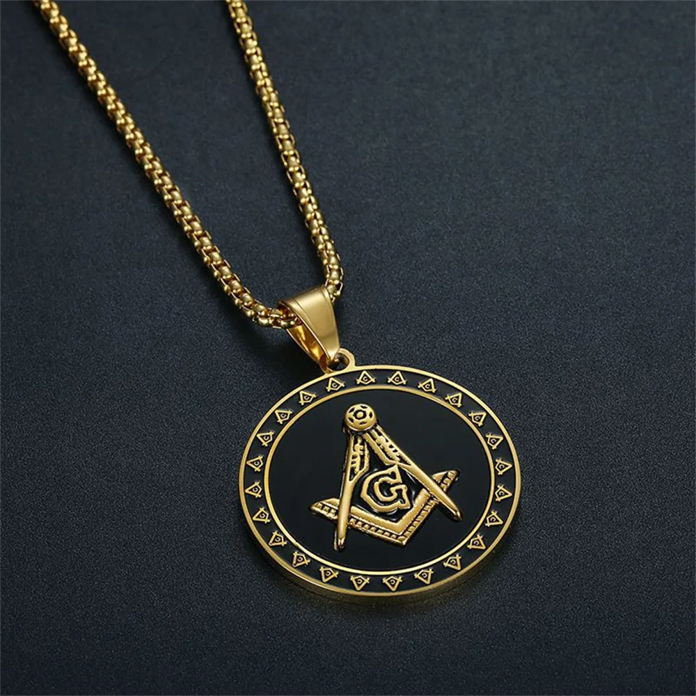 Punk Masonic Symbol Pendants Gold Color Stainless Steel Master Free Mason Round Necklace For Women/Men Fashion Jewelry Gift 2025