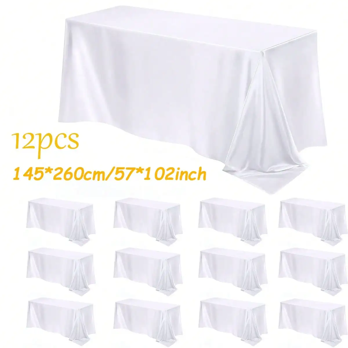 12pcs Satin Rectangular Tablecloth, Anti-Stain And Wrinkle-Proof Washable Table Cover Smooth Fabric Bright Silk Tablecloth, Wedding Party Event (Multi-Color Optional)