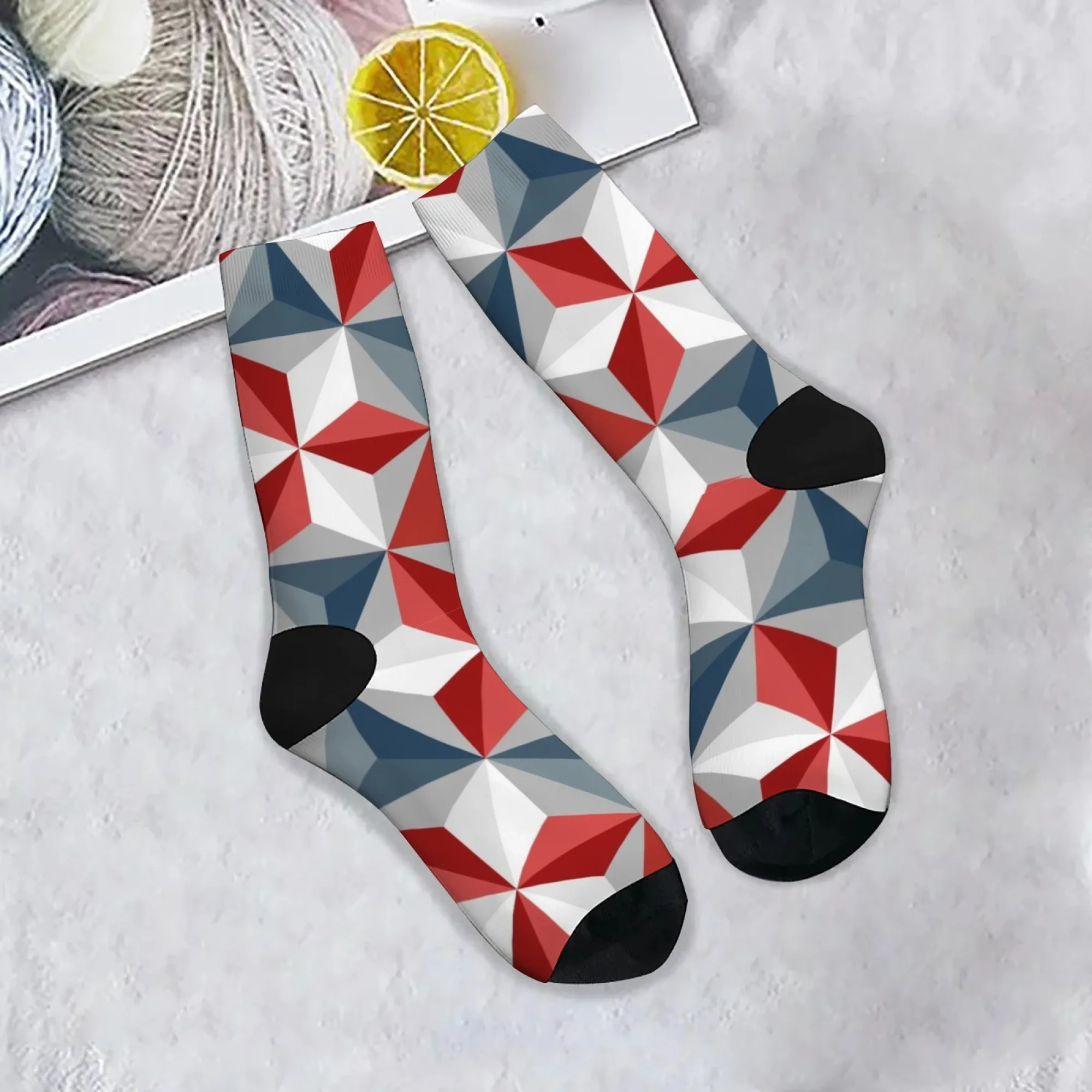 Diamond-patterned Geometric Socks Non-slip Elastic Breathable Men's Socks Travel Casual Hiking Simple Stylish Compression Socks