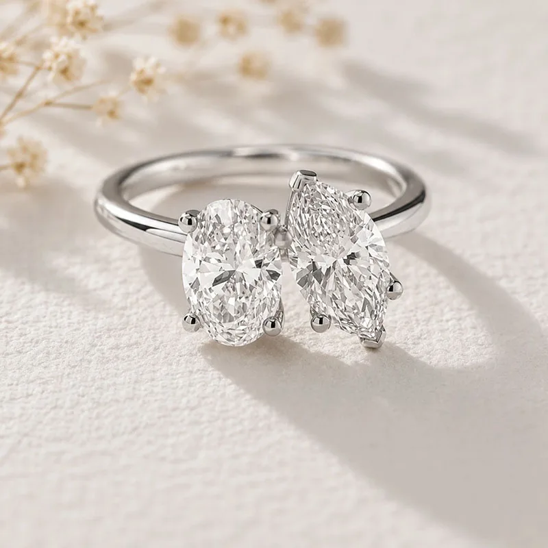 IGI Toi et Moi Ring 2Ct Each Oval & Marquise Lab‑Grown Diamond EF VS‑VVS Pt950 Two‑Stone Engagement Fine Jewelry For Women Gift