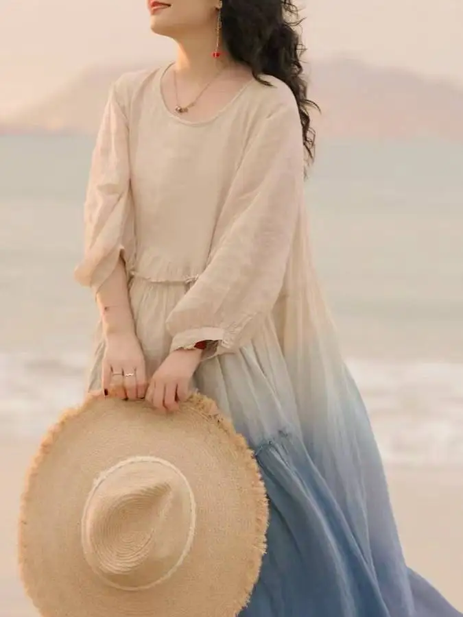 

Модное женское платье А-силуэта с длинным рукавом и круглым вырезом, в стиле колор-блок, свободного кроя, повседневное, для зимы