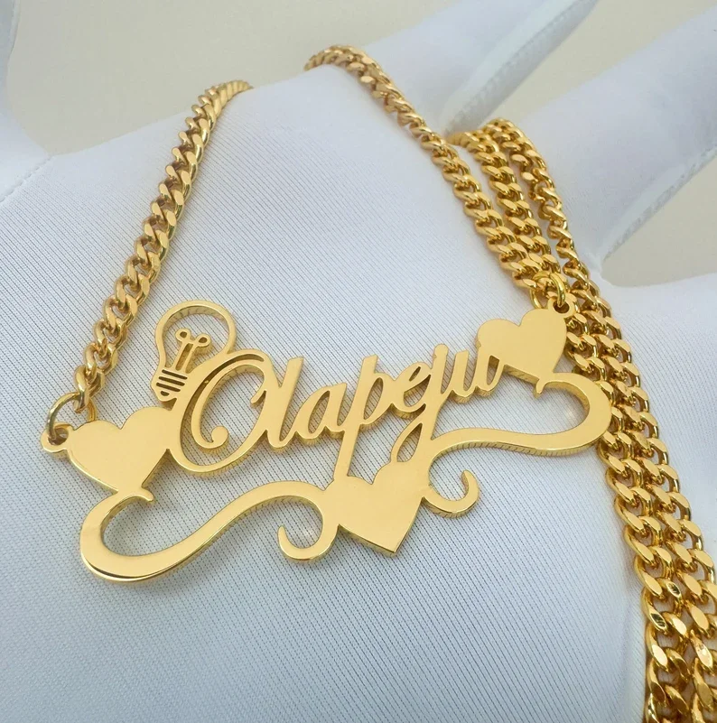 Handcrafted Gold Color Name Necklace Custom Elegant Personalized Love Choker For Women Dainty Cuban Chain Jewelry Bff Gift Xmas