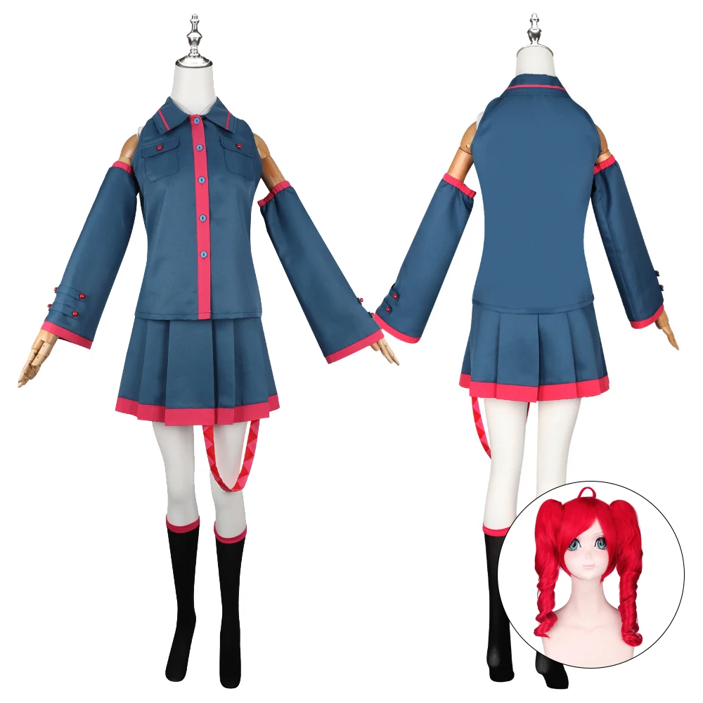 Kasane Teto Cosplay Costume Full Sets Blue Dress Uniform for Women Outfit Halloween Carnival Party Performance Clothes Roleplay