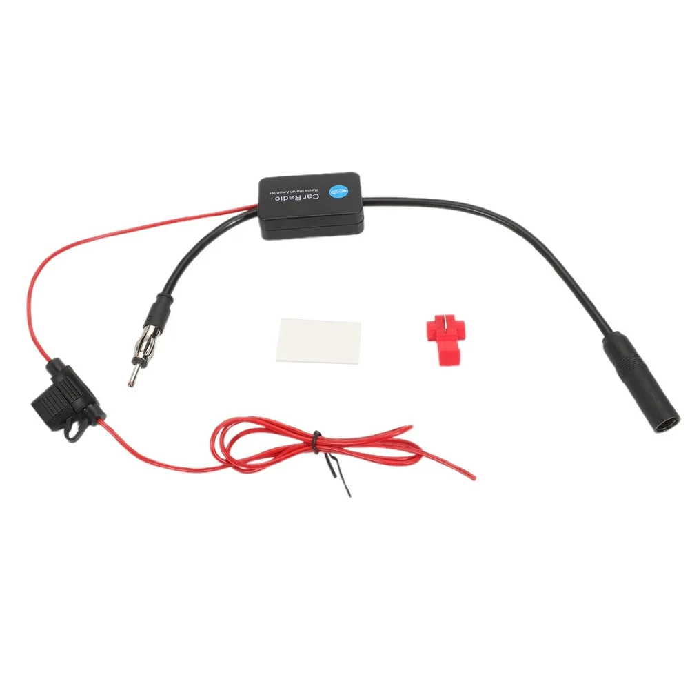 12V FM Radio Antenna Booster Inline Intensifier for Vehicles Works Between Antenna and Head Unit to Strengthen Signal Reception